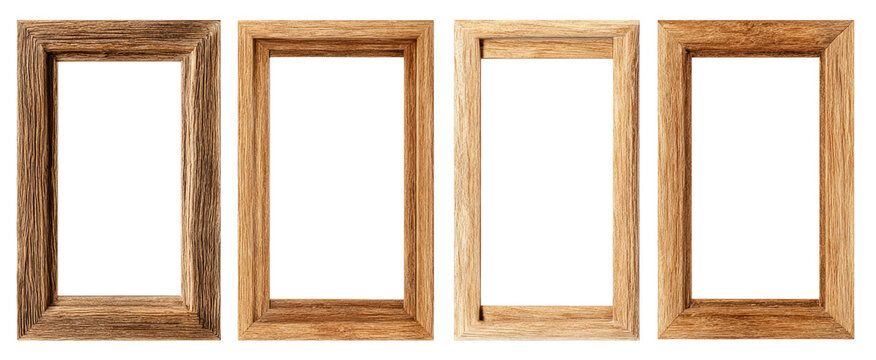 Four light brown wooden picture frames