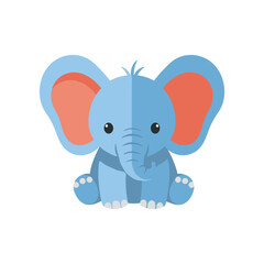 Obraz premium Cute cartoon elephant sitting in a playful pose against a white background, ideal for children's materials