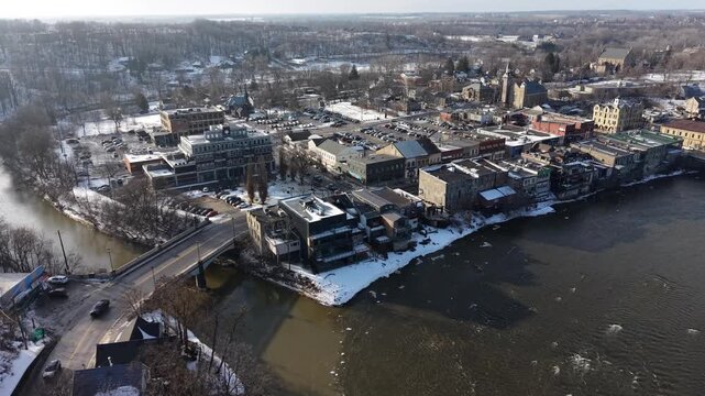 Aerial Winter Drone Views of Paris, Ontario, Canada