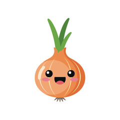 Cute cartoon onion character with a happy face and green leaves, perfect for children's illustrations