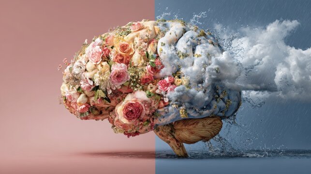 World Bipolar Day poster visualizing brain contrast emotional states awareness psychiatry psychology research education advocacy science balance through bold color symbolism campaign optimism