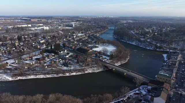 Aerial Winter Drone Views of Paris, Ontario, Canada