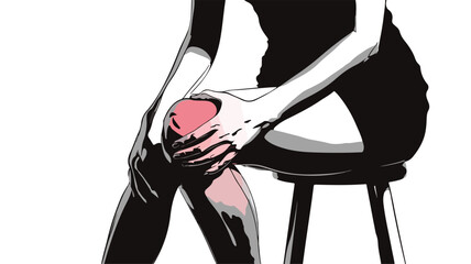 Professional Vector Illustration of Woman with Knee Pain, Isolated on White Background
