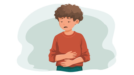 Young Boy Suffering Stomach Ache Vector with Outline Isolated Image