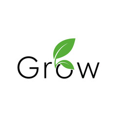 Fototapeta premium Logo design featuring the word 'Grow' with green leaves, symbolizing nature and growth