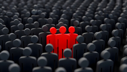 Fototapeta premium Standing out from the crowd with unique individuals. Social lifestyle and business competition and strange person concept. 