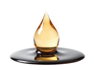 Fototapeta premium A single droplet of liquid sits atop a black plate, with a clear background