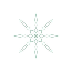 Green decorative floral ornament isolated on white background. Abstract minimalist flower-inspired design with organic shapes and symmetrical structure. Modern natural element suitable for logo design