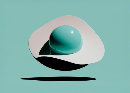 Abstract Art Featuring a Surreal Fried Egg Reimagined as a Floating UFO in Minimalist Pop Art Style