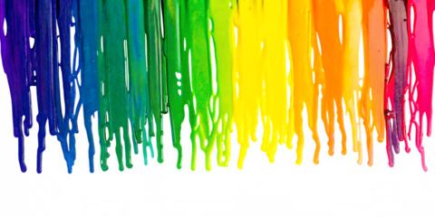 Dripping rainbow paint streaks on background isolated on a transparent background