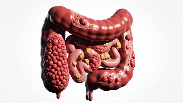 3D CGI Render of Human Digestive System with Tumors