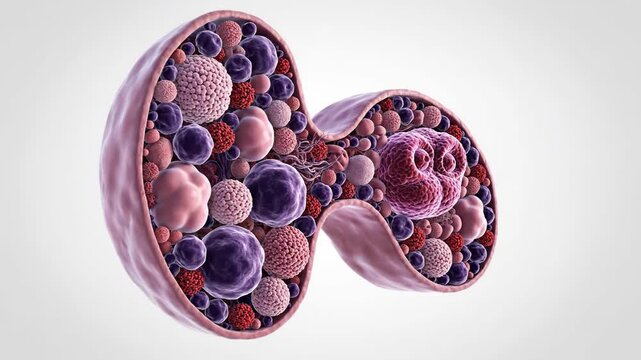 Microscopic view of human lymph node cells in 3D CGI render