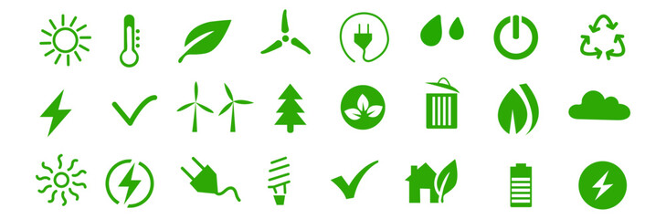 Green grass icon set representing eco friendly nature and environmental sustainability