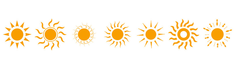 Fototapeta premium Collection of vibrant sun icons isolated on transparent background