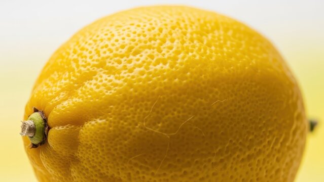 Close-up of a vibrant yellow lemon on a soft background.