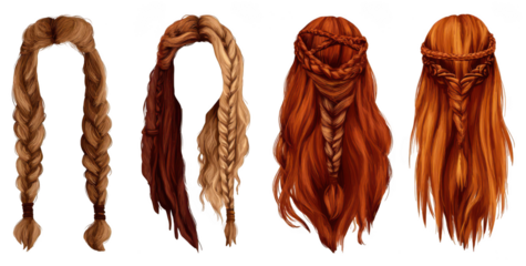 different hair braids on a white background