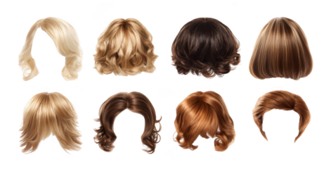 set of different female hairstyles isolated on a white background