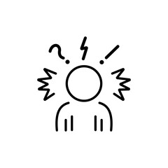 angry man line icon. Person shows confusion and frustration with question marks and exclamation marks around them. Vector 