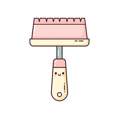 Cute cartoon paint scraper with a smiling face on a white background, perfect for children's art themes
