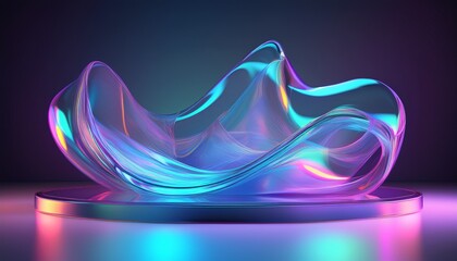 abstract 3d render of translucent flowing shapes on a pedestal