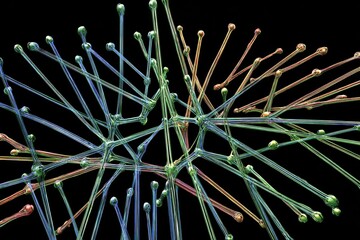 Abstract neural network illustration with vibrant connections and data visualization