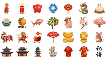 Fototapeta premium Chinese new year icons and symbols for lunar celebration