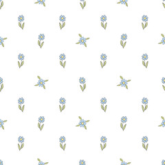 Seamless pattern with small blue flowers