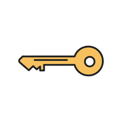 Simple illustration of a yellow key against a white background, symbolizing security and access
