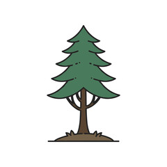 Stylized evergreen tree illustration with simple grass base, suitable for nature-themed designs