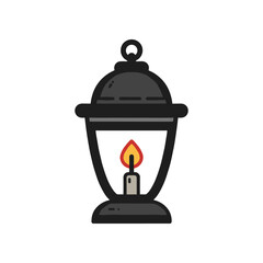 Vintage lantern with a candle glowing inside, set against a simple white background