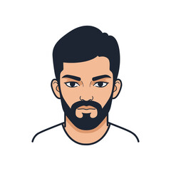 Young man with a beard and serious expression, set against a minimalist background