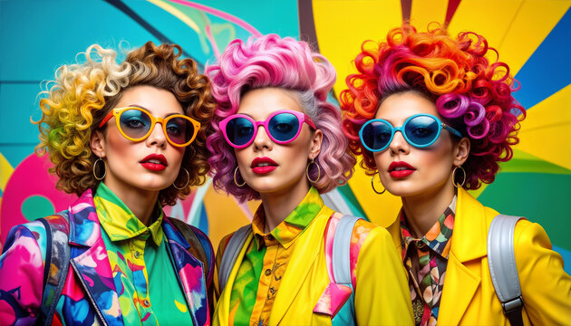 Three lovely ladies with colorful hair