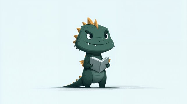 Mini Green Dragon Reading Book: Adorable Mythical Creature Illustration