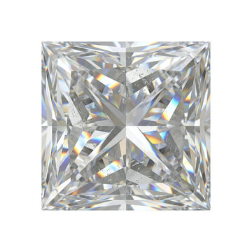 Princess cut diamond gemstone with rainbow dispersion