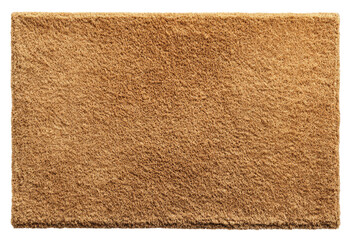 Close-up of a light brownish-tan doormat.  It's textured, showing a slightly raised,  fuzzy surface