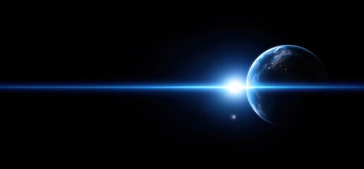 Fototapeta premium Stunning space view of earth's horizon with distant sunlight over dark sky