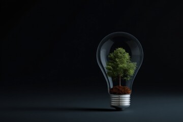 Conceptual image of eco-friendly innovation with tree inside light bulb