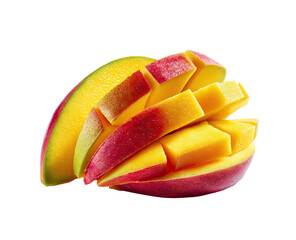 Sliced mango segments, vibrant yellow and red