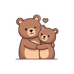 Obraz premium Two brown teddy bears hug each other with a heart above them in a cute illustration.