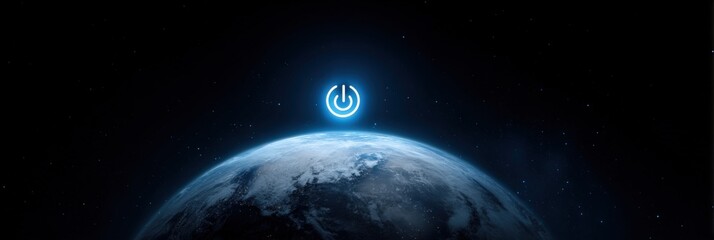 Planet earth with power symbol overhead in space