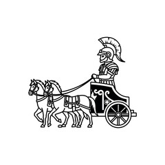 Roman warrior riding chariot drawn by horses in ancient battle scene illustration