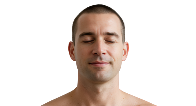 Shirtless man head and shoulders with closed eyes, Isolated On Transparent Background - Powered by Adobe