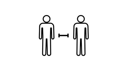 Two healthy individuals are shown standing at a safe distance from one another with a measurement line between them to represent the best practices for maintaining public health in a community