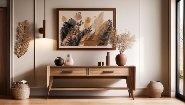 elegant hallway decor with artwork console table and decorative items