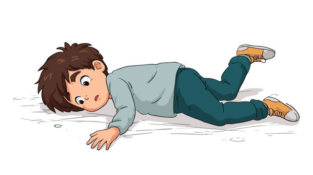 Cartoon Boy Slipping on White Background Vector - Professional Child Character Falling Illustration