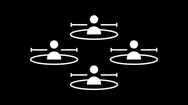 Four individuals are shown standing apart with their own safety circles to visualize how a group can safely interact in a public space by strictly adhering to social distancing guidelines
