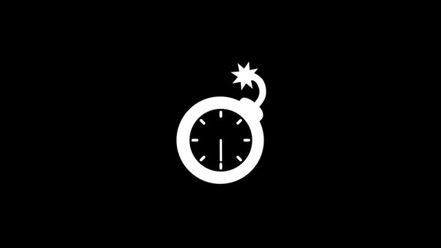 A stylized white bomb icon is depicted with a lit fuse and an analog clock face embedded in the center of the explosive device to show a timer