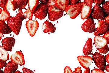 Red strawberry slices form a frame around a black void