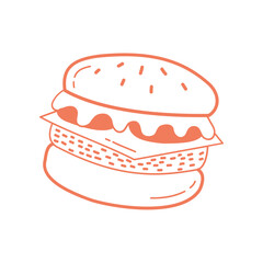 Cute Burger Hand Drawn Illustration in Simple Doodle Style