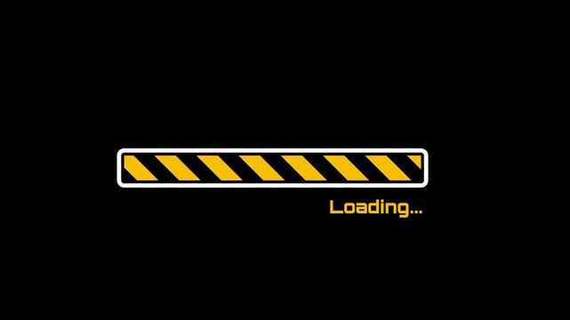 A yellow and black hazard striped loading bar sits above the word loading with a progress indicator showing that a system task is currently active